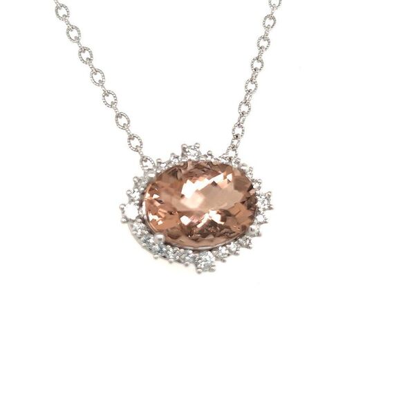 Natural Morganite Diamond Necklace 18" Gold 10.67 TCW Certified $6,950 215433 - Picture 7 of 12